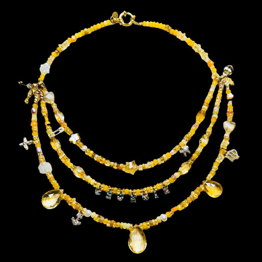 Golden Treasure Beach Opal & Citrine Charm Everything Necklace