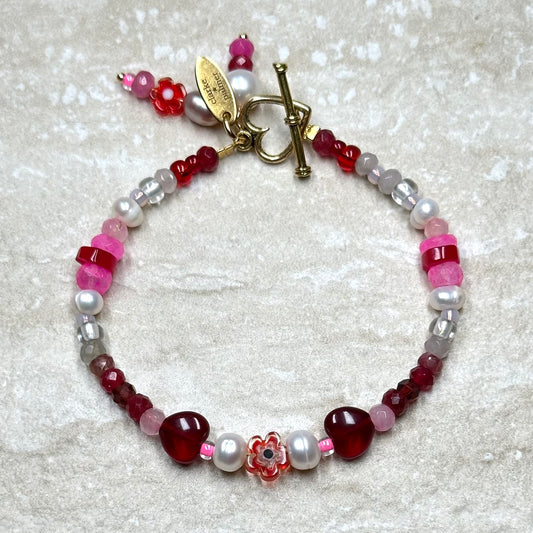 ‘Hearts and Flowers’ Love Gemstone and Pearl Bracelet