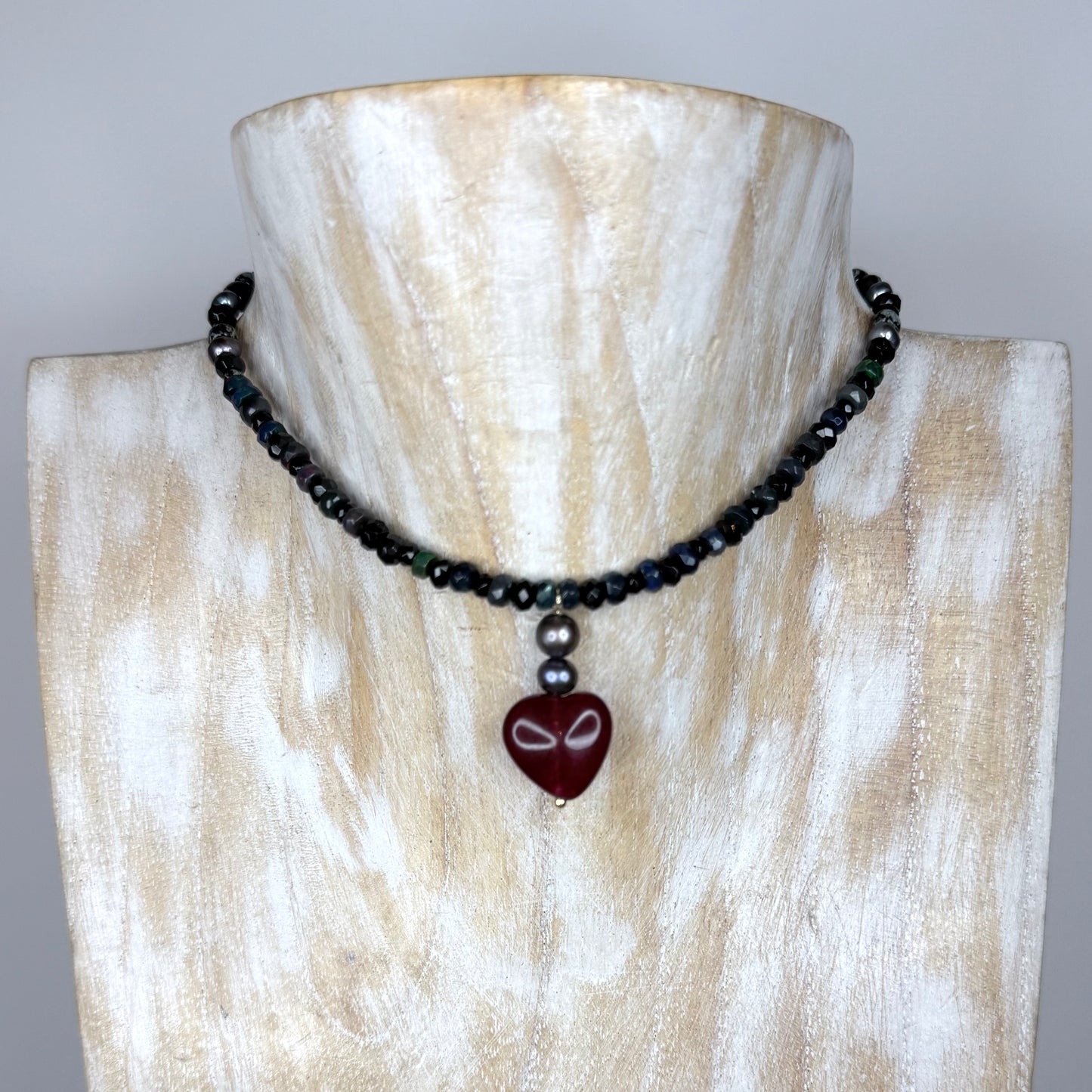 Dark Love Choker - Spinel, Opal, Pearl, Chalcedony - Handmade - CLARKE PALMER