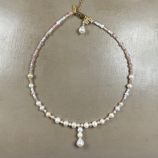 Teardrop Pearl CZ Beaded Necklace