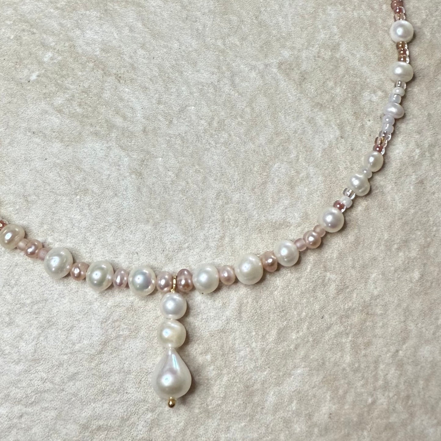 Teardrop Pearl CZ Beaded Necklace