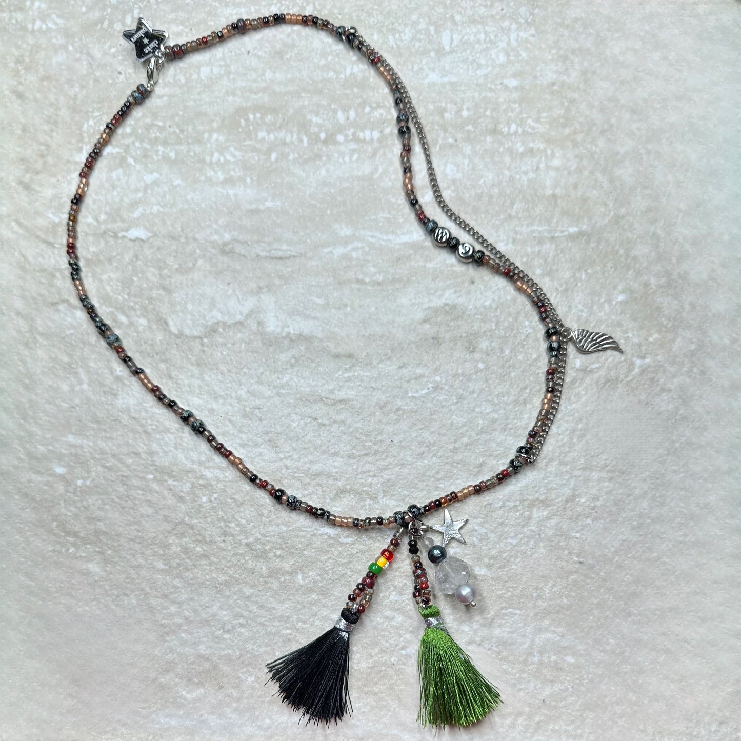 Picasso Beaded Tassel Charm Necklaces for