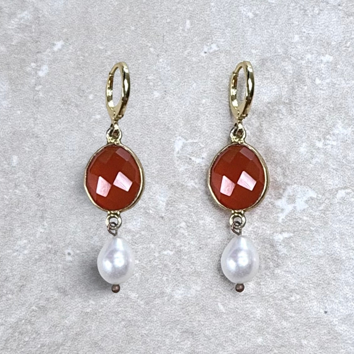 Lerici Sunset Earrings | Handmade Carnelian | Drop Pearl |Gold Vermeil Jewellery | Clarke Palmer