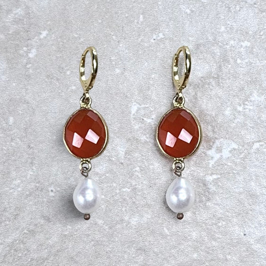 Lerici Sunset Earrings | Handmade Carnelian | Drop Pearl |Gold Vermeil Jewellery | Clarke Palmer