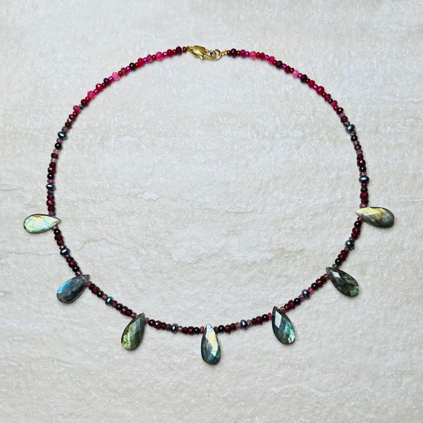 Labradorite Briolette Ruby & Garnet Necklace