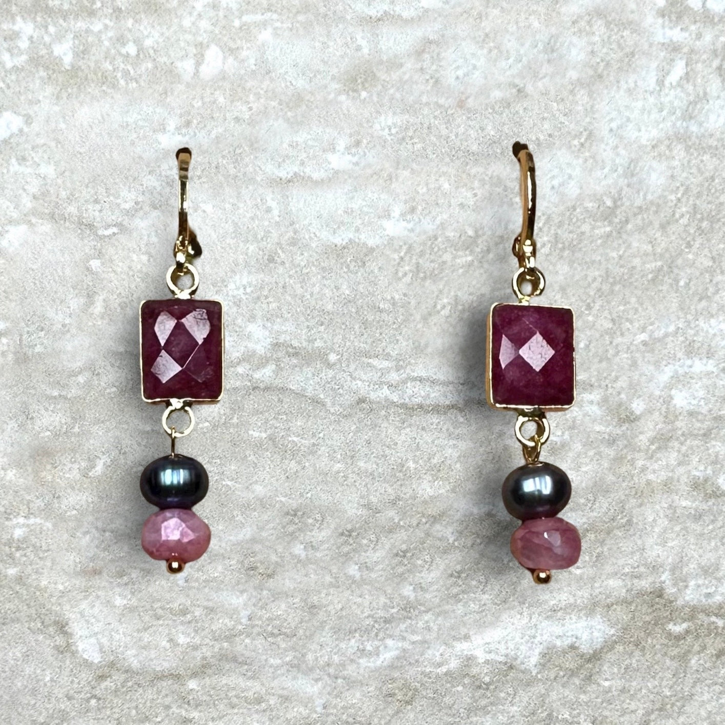 Dark Love Ruby Pearl & Moonstone Earrings