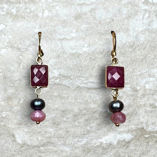 Dark Love Ruby Pearl & Moonstone Earrings