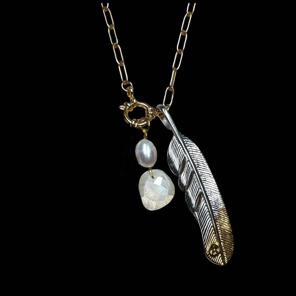 Duotone Large Feather Pendant Necklace