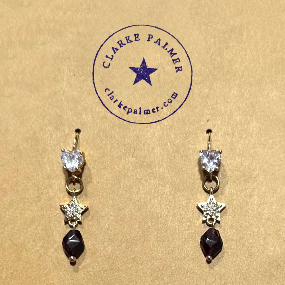 Garnet CZ Star Earrings
