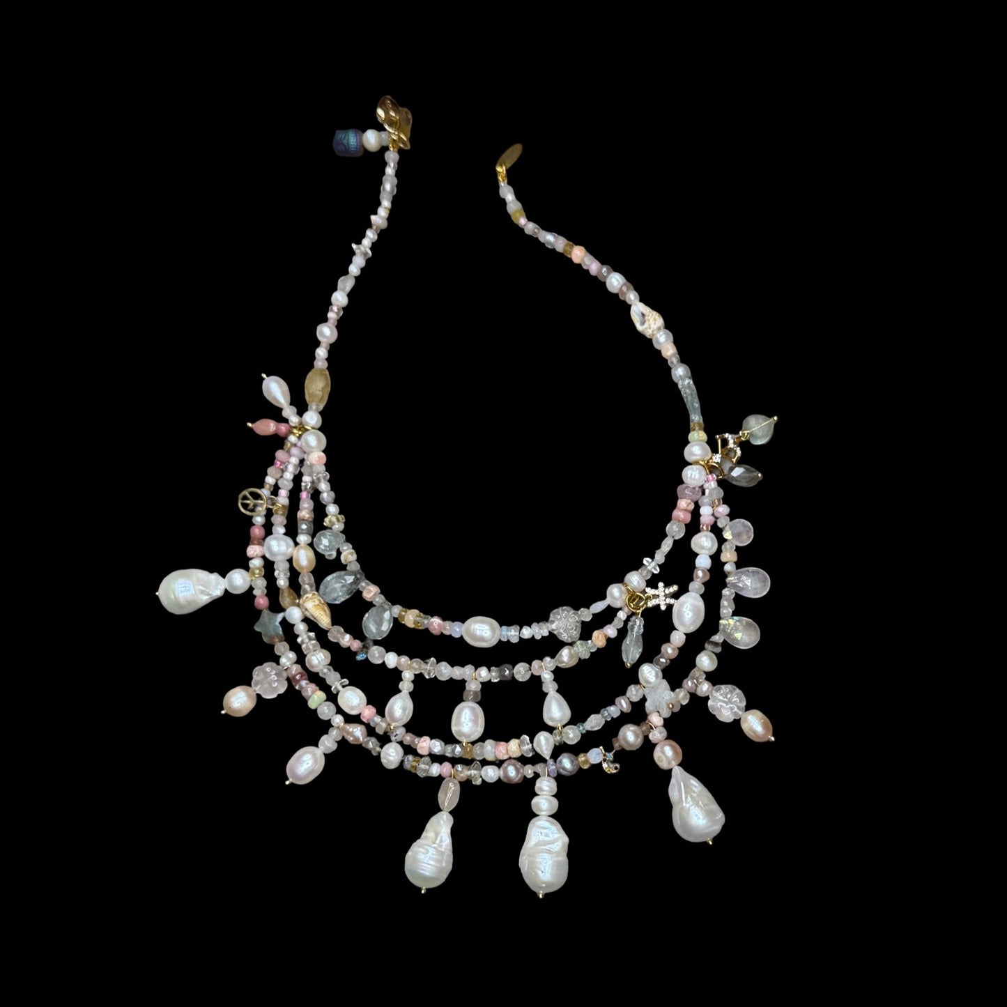 Lumière ‘Collected’ Everything Chandelier Necklace - Baroque Pearl| Gemstone | 22kt Gold Vermeil | Clarke Palmer