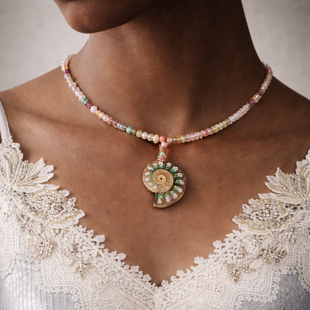Beaded Necklace - Gemstone, Opal, Ammonite - Handmade - CLARKE PALMER