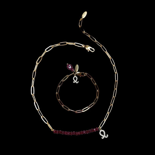 Star Sign & Birthstone Necklace (Gemstone Inlay Edition) | Bracelet Duo Gold Vermeil Gemstone | CLARKE PALMER