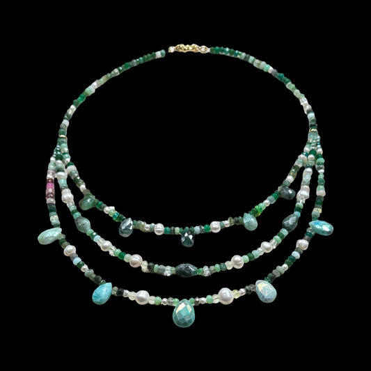 Emerald, Pearl and Ruby Everything Necklace