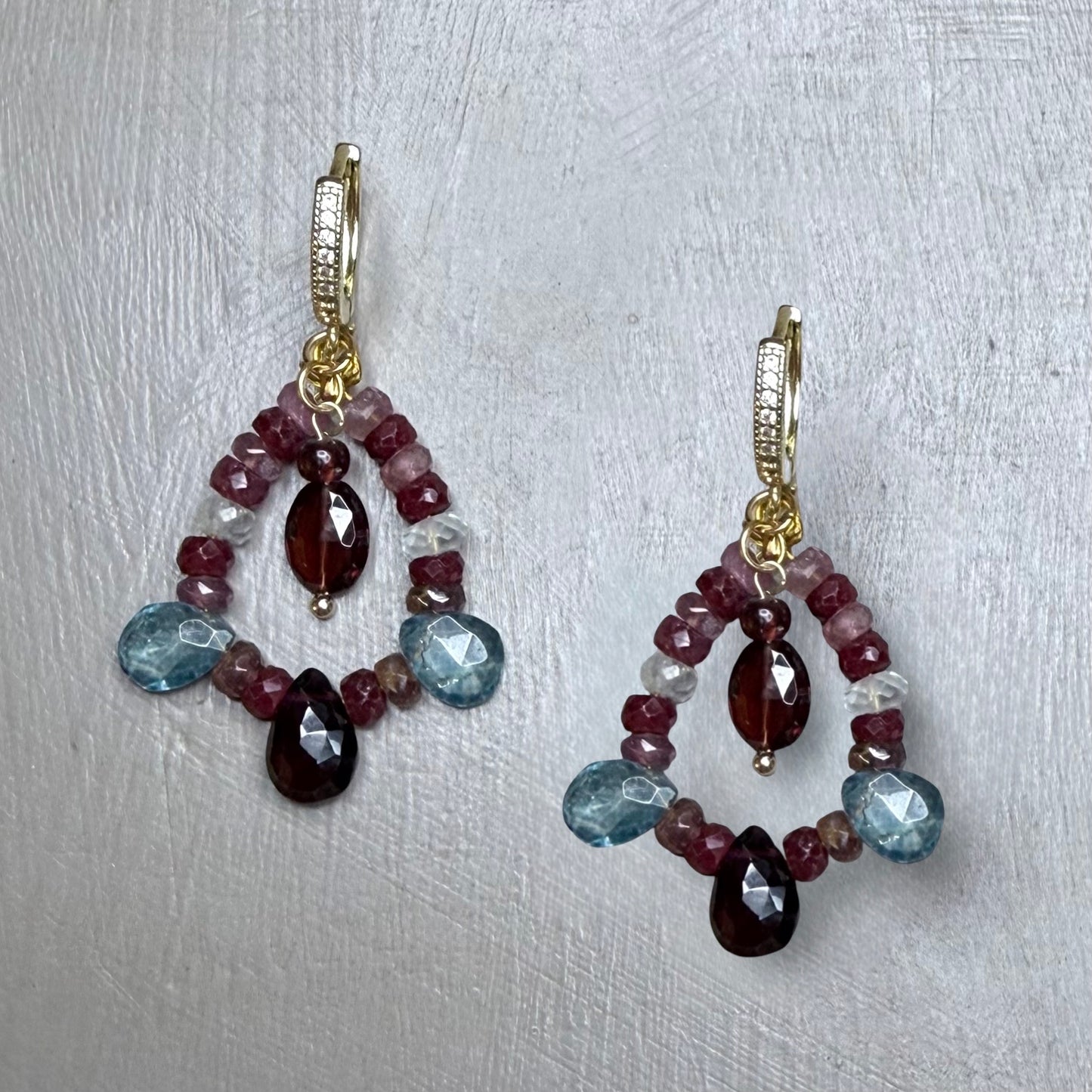 Violetta Moss Aquamarine, Ruby & Garnet Earrings | CLARKE PALMER