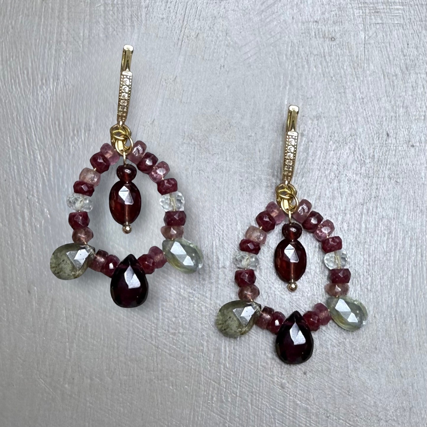 Violetta Moss Aquamarine, Ruby & Garnet Earrings | CLARKE PALMER