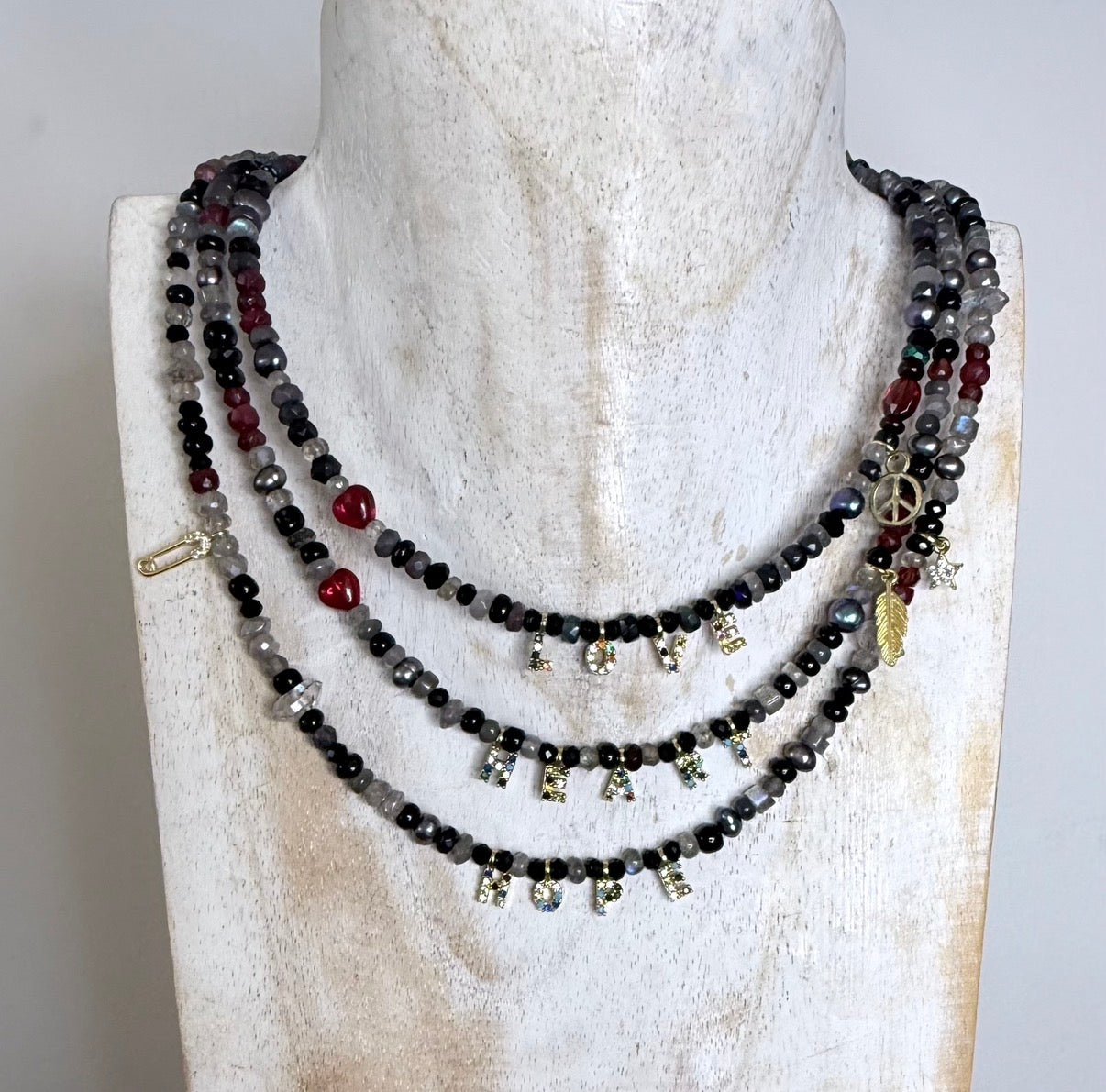 Chain of Hope ‘Wear Your Heart’ Heart/Hope Necklace | Ruby, Garnet & Mixed Gemstone Necklace | Handmade Jewellery | CLARKE PALMER