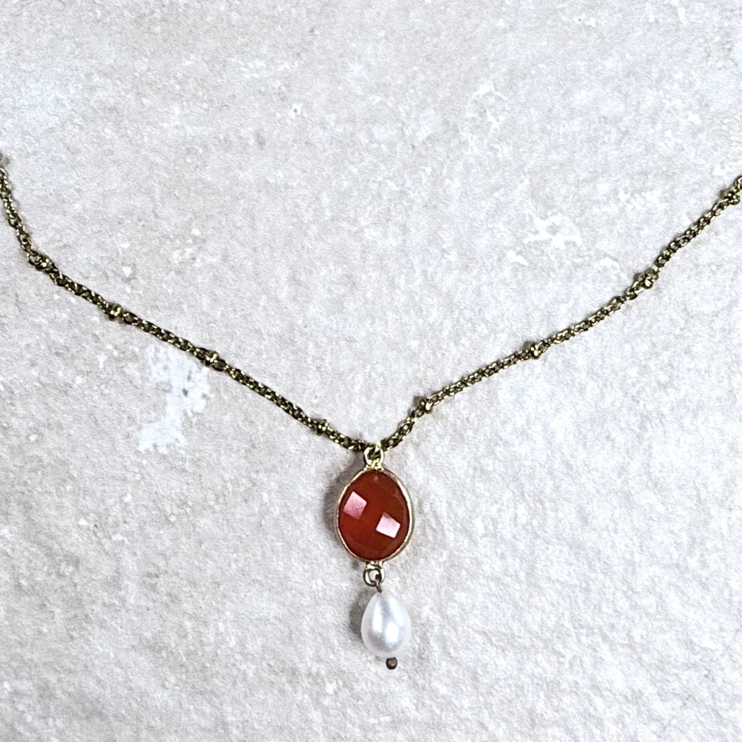 Lerici Sunset Satellite Chain Necklace | Handmade Carnelian | Drop Pearl | Gold Vermeil Jewellery | Clarke Palmer