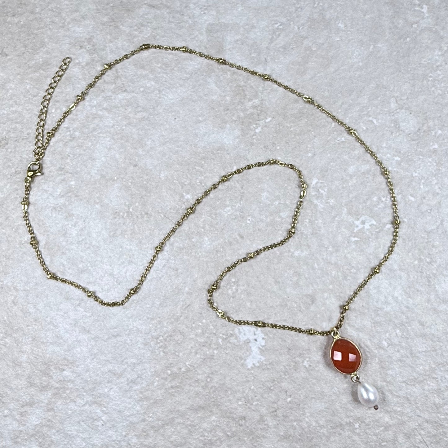 Lerici Sunset Satellite Chain Necklace | Handmade Carnelian | Drop Pearl | Gold Vermeil Jewellery | Clarke Palmer