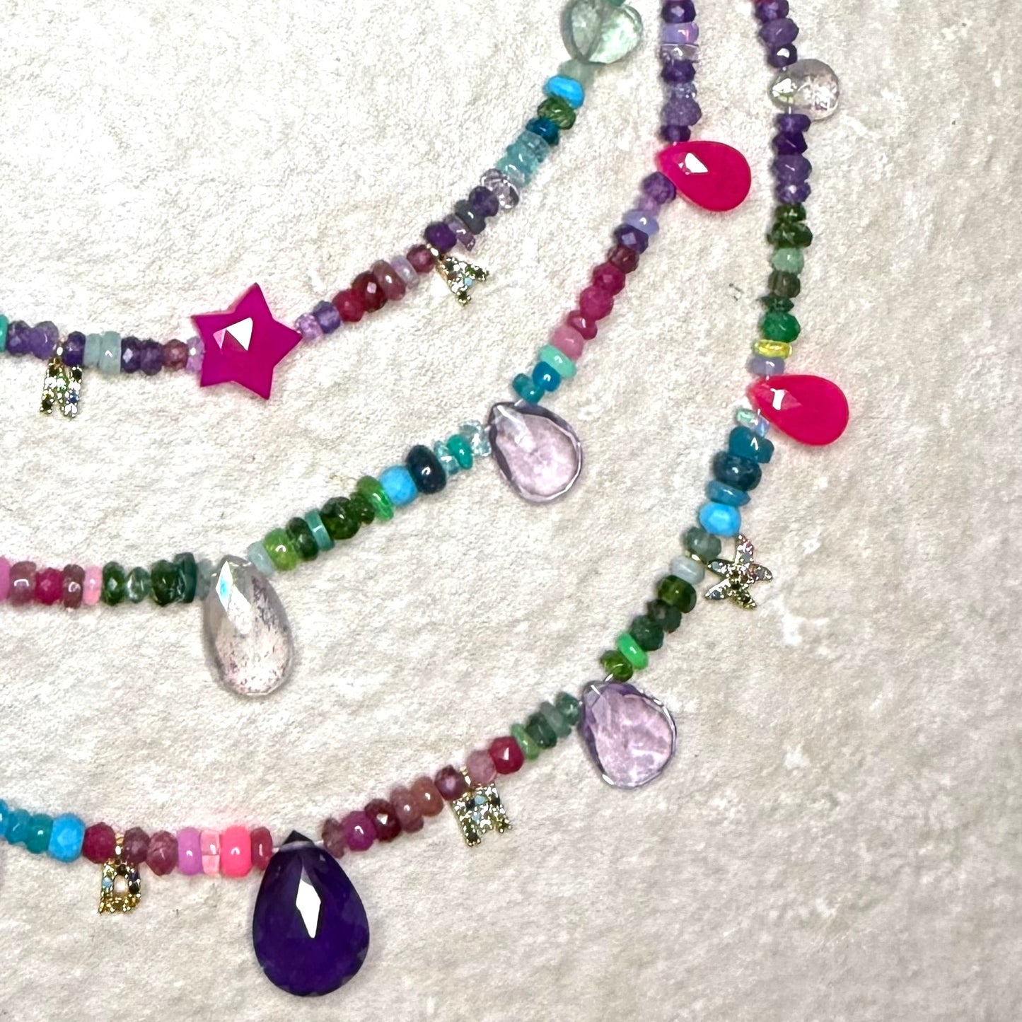 Personalised Ombré Gemstone Statement Necklace – Briolette Three Layer | CLARKE PALMER