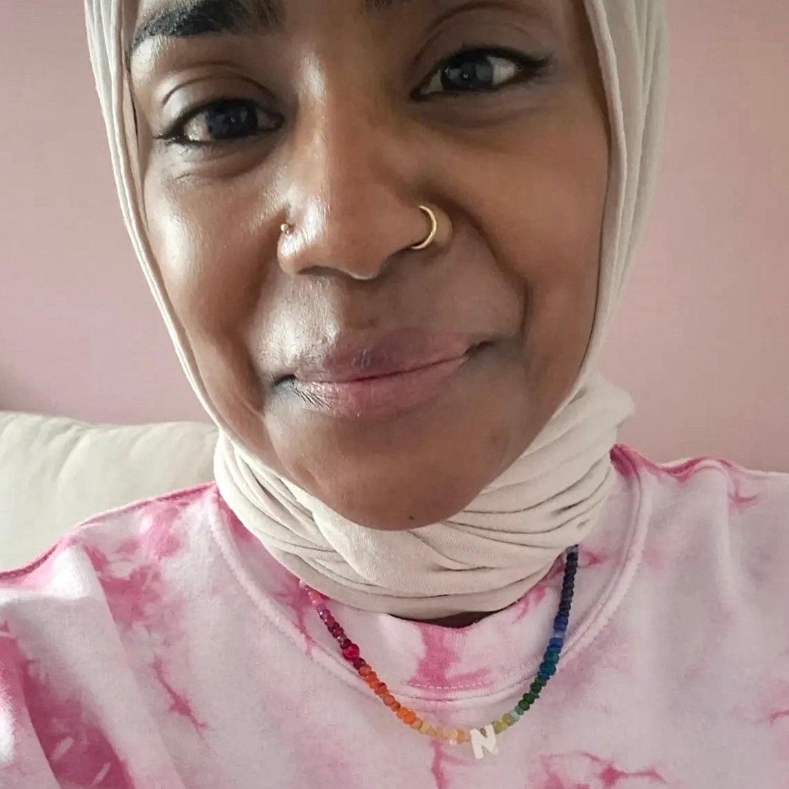 Nadiya Hussain wearing Heavenly Love Rainbow Gemstone necklace 