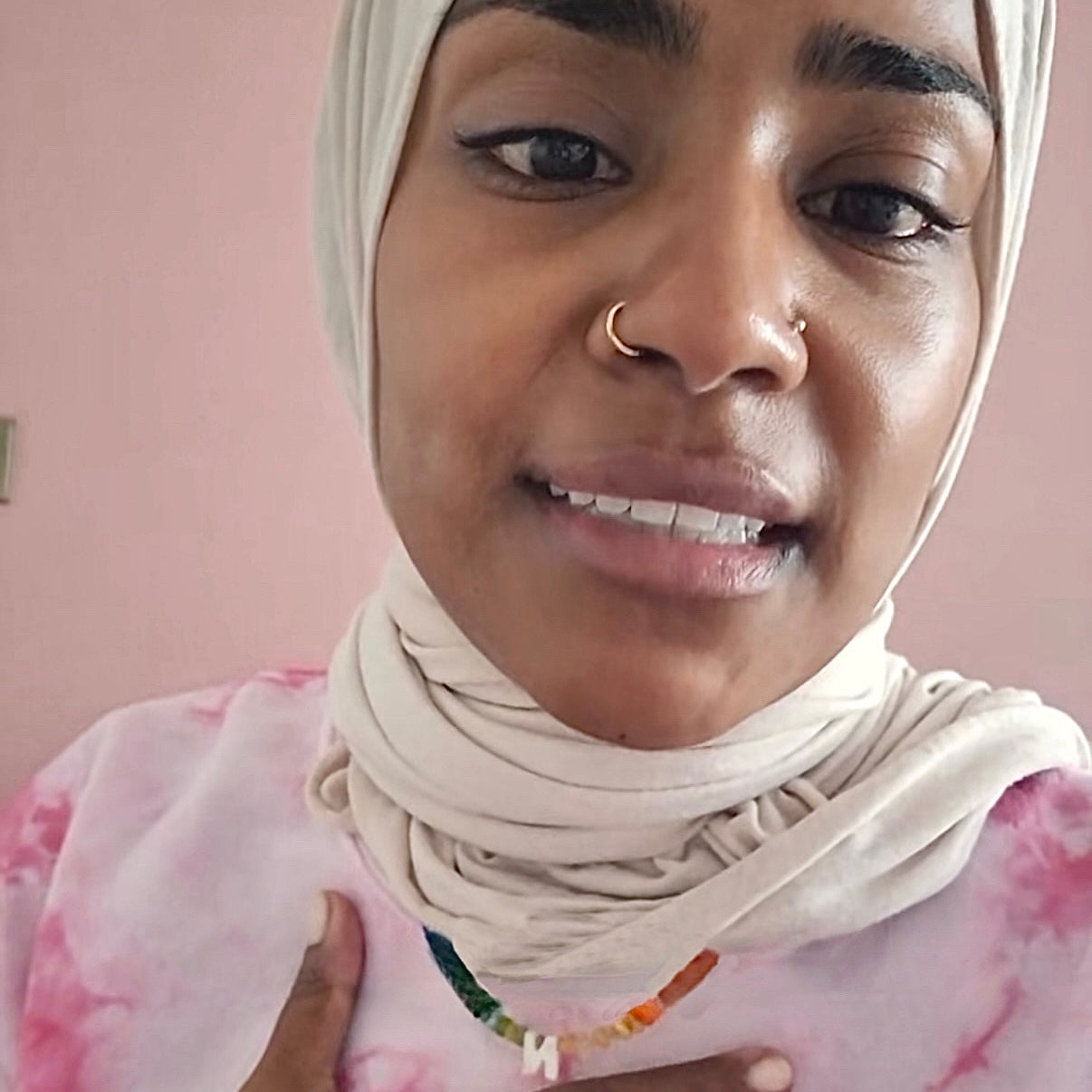 Nadiya Hussain wearing Gemstone beaded initial necklace