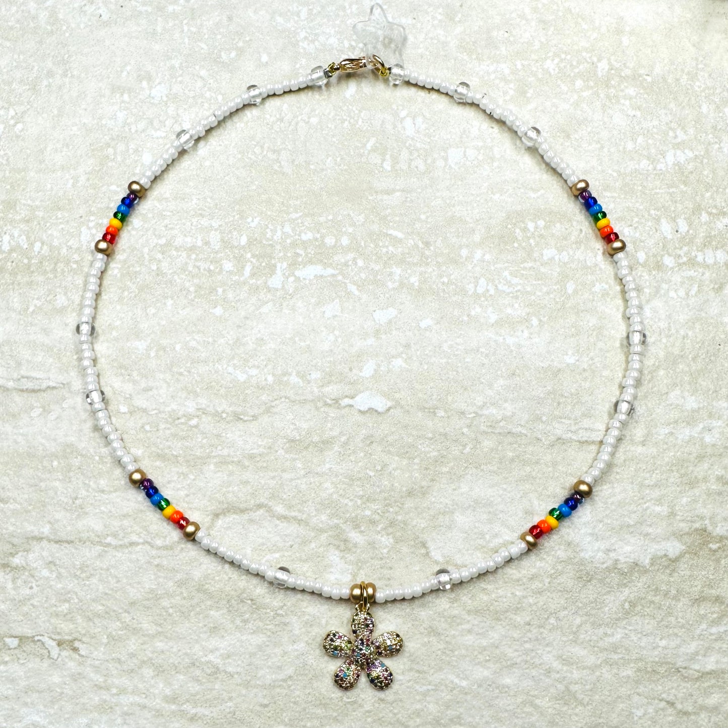 Evil Eye - Daisy Rainbow Pearl Beaded Necklace