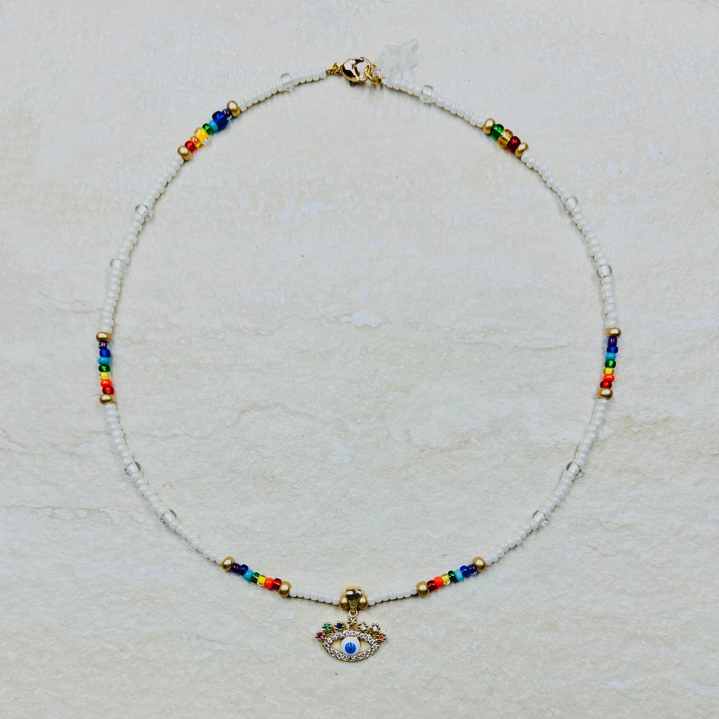 Evil Eye - Daisy Rainbow Pearl Beaded Necklace