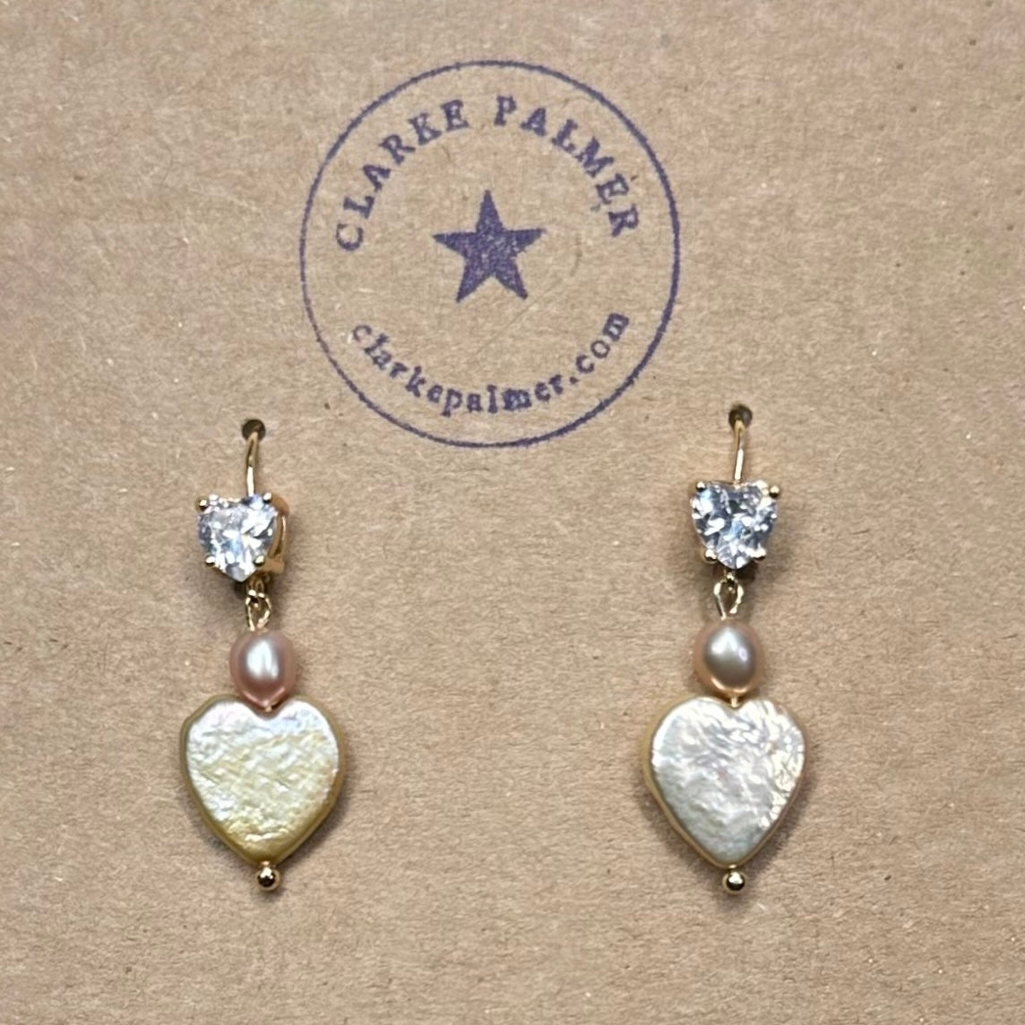 Pearl Heart and CZ Earrings