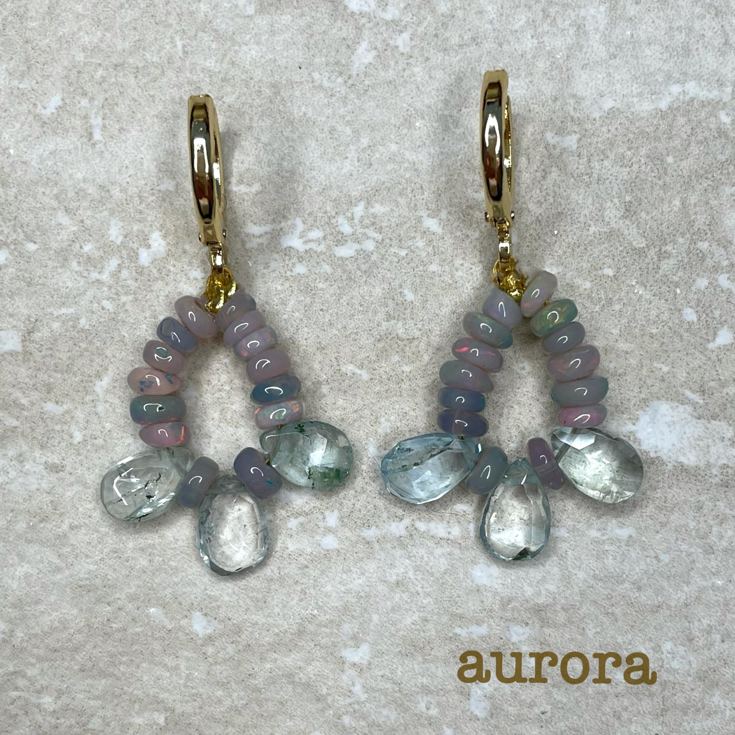 'Aurora' Opal and Aquamarine Earrings