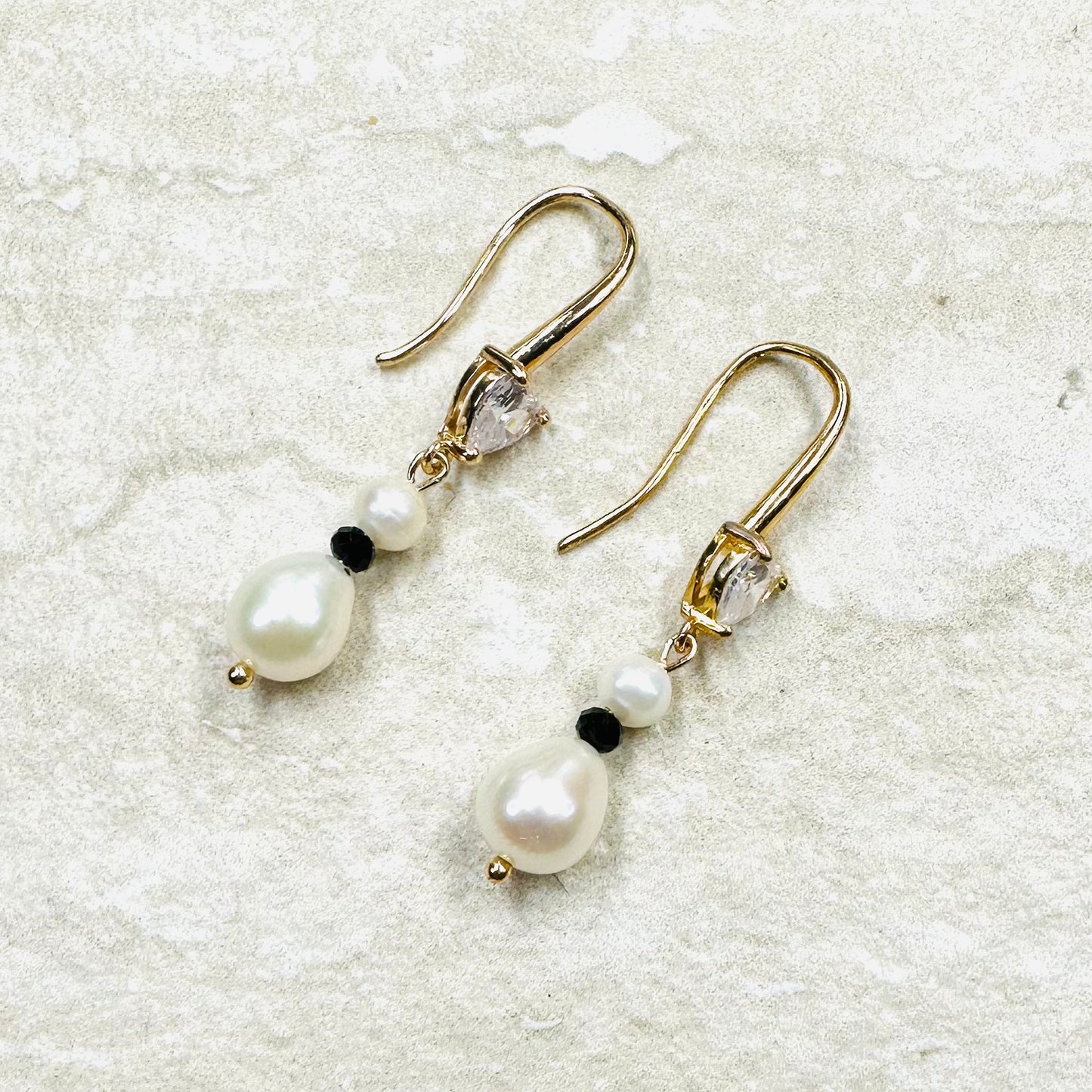 Pearl Drop, spinel and CZ Heart Earrings