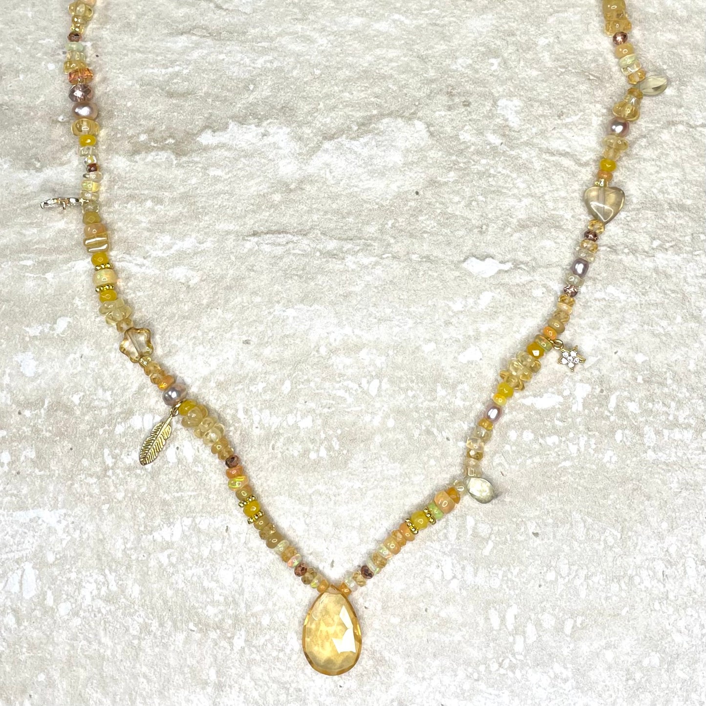 Golden Treasure Beach Opal Citrine Pendant Necklace