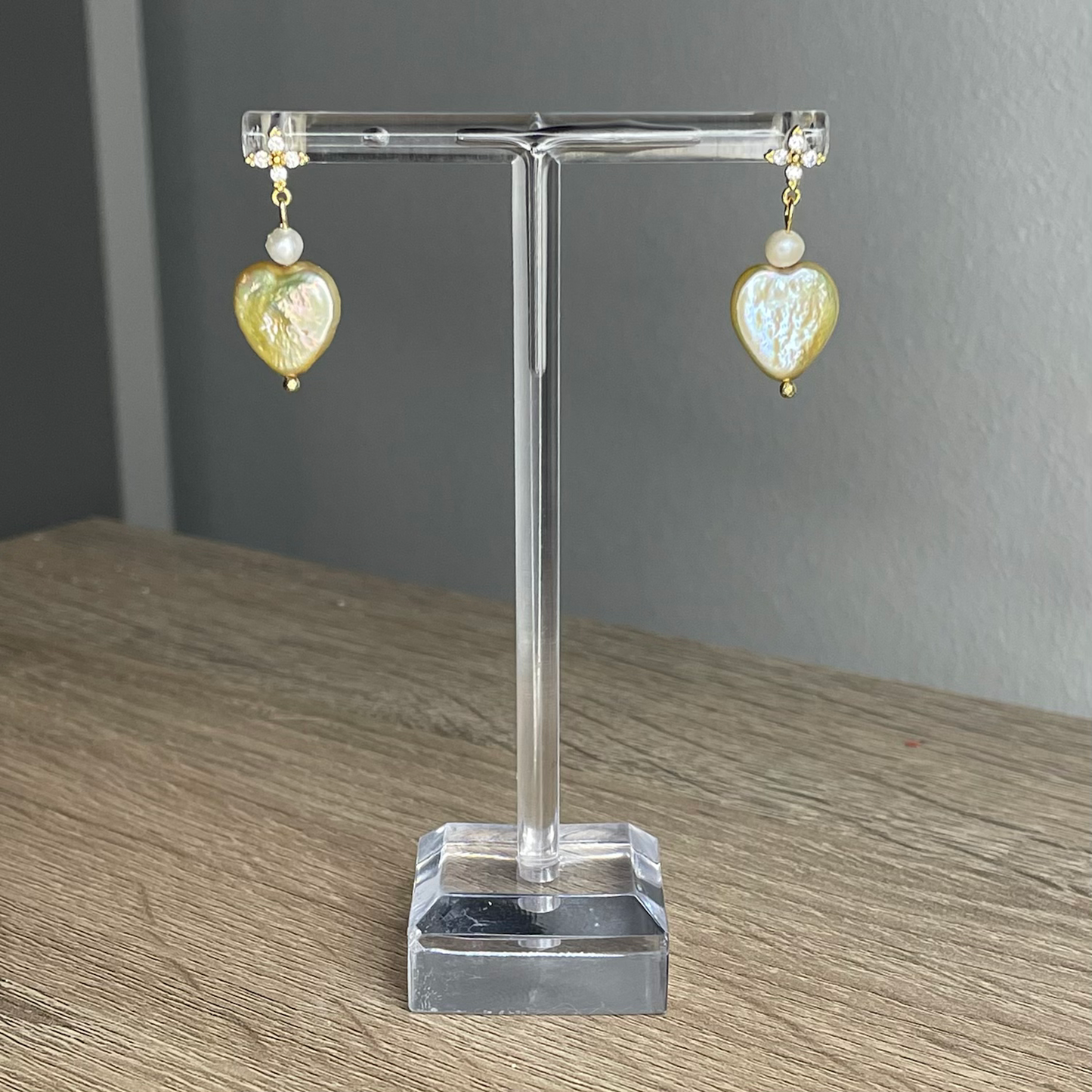 Pearl Heart and CZ Earrings