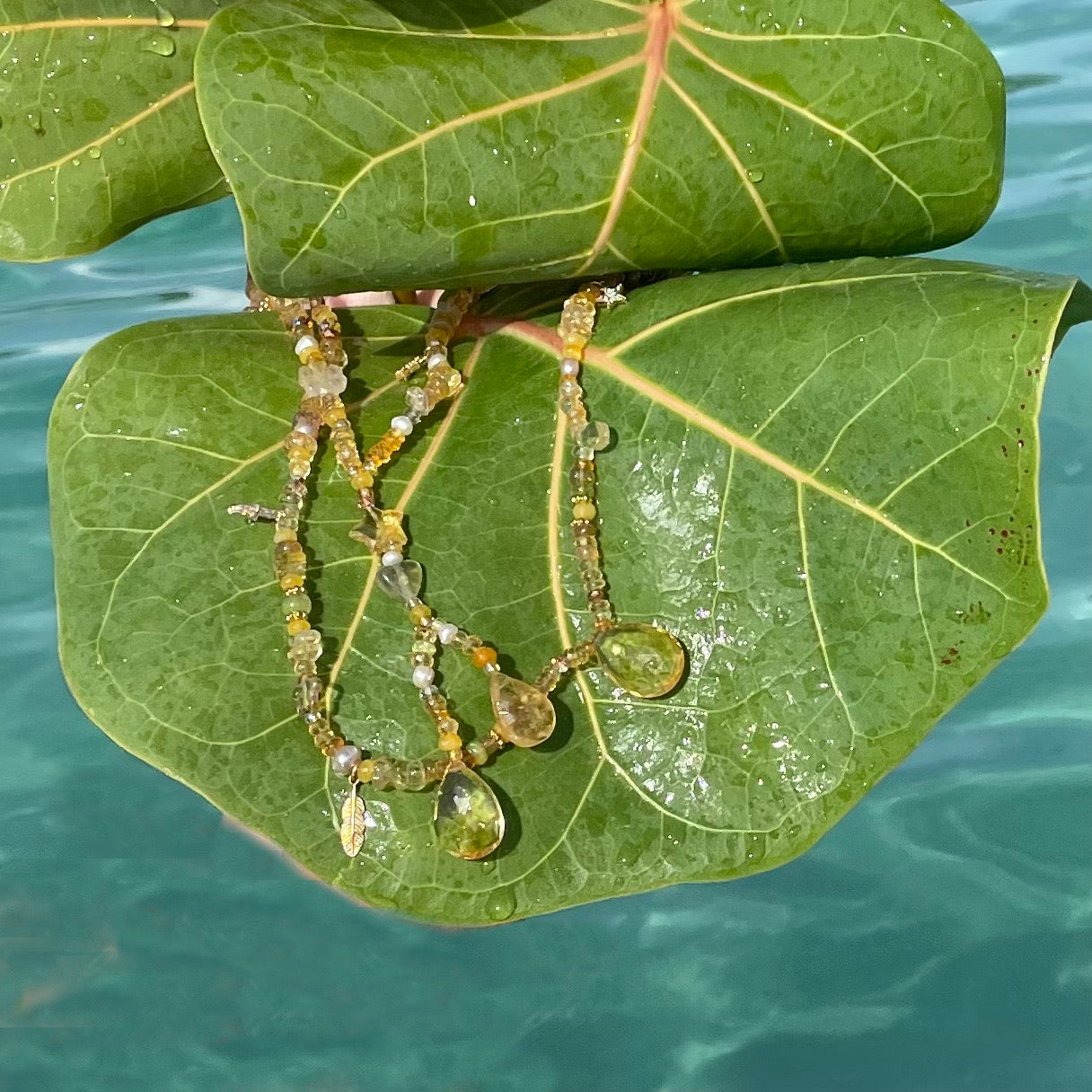 Golden Treasure Beach Opal Citrine Pendant Necklace