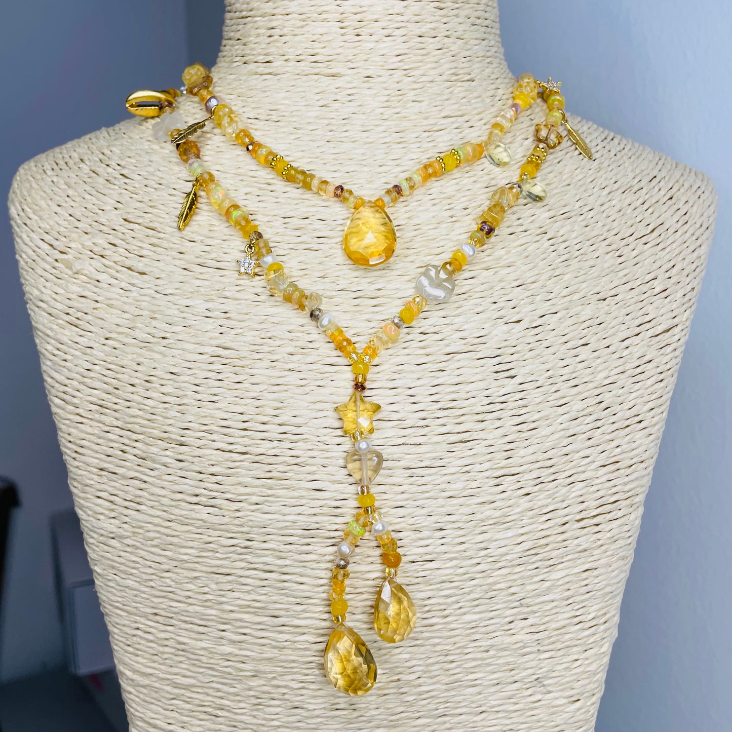 Golden Treasure Beach Opal Citrine Pendant Necklace