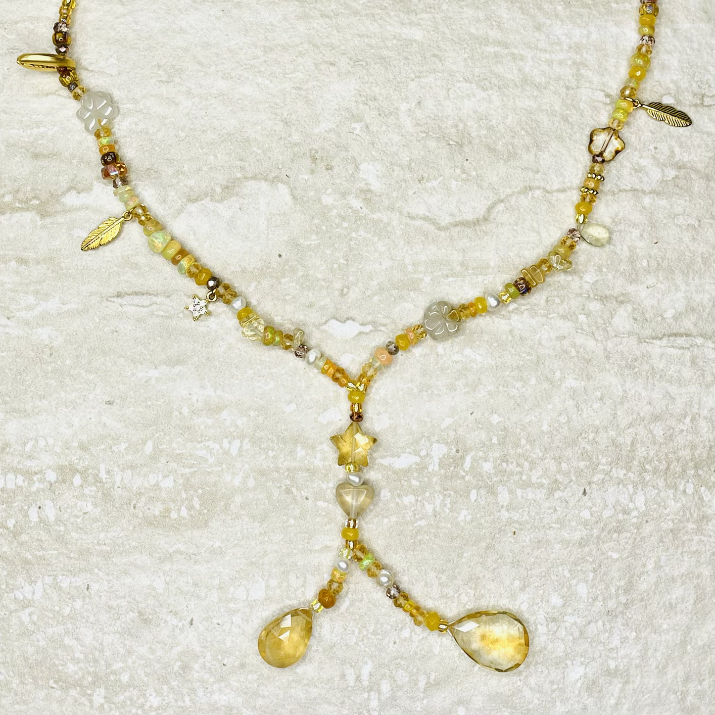 Golden Treasure Beach Opal & Citrine Charm Necklace