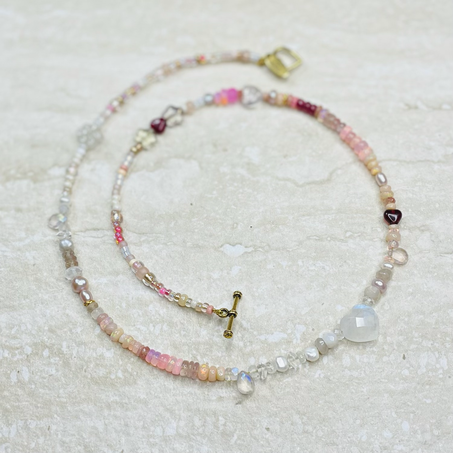 Rainbow Moonstone, Opal, Ruby & Pearl Necklace