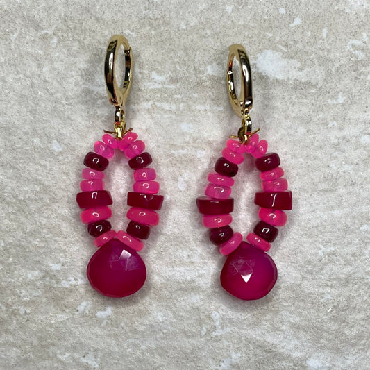 La Vie en Rose Pink Opal, Ruby and Chalcedony Earrings