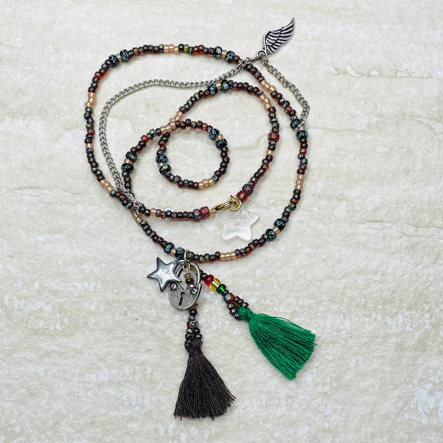 Picasso Beaded Tassel Charm Necklace