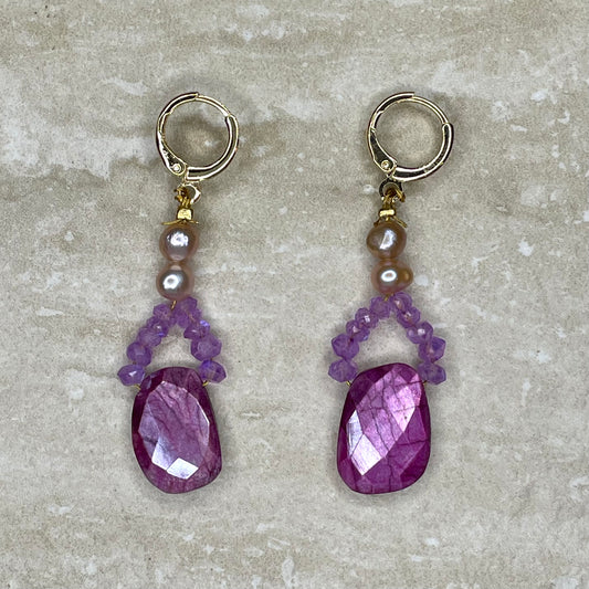Ruby Moonstone and Pearl 'Peony' Earrings