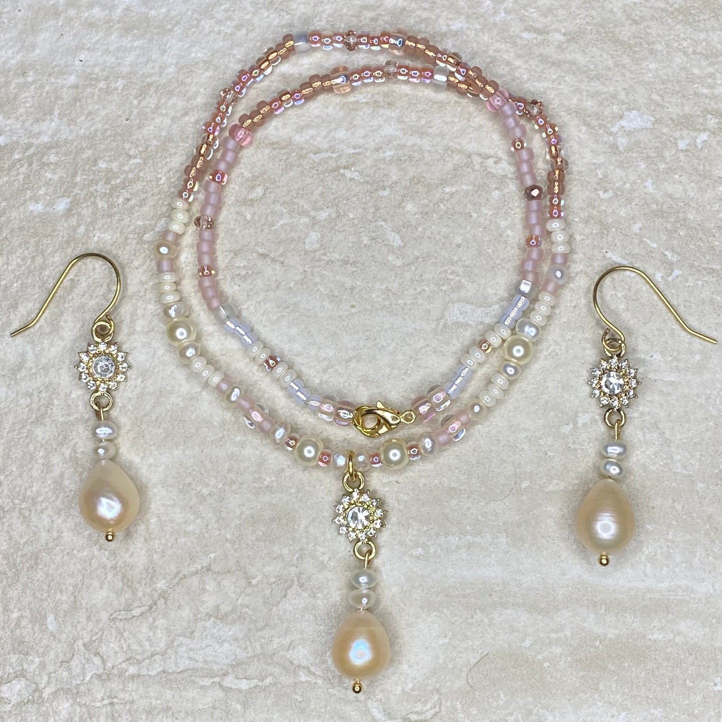 Teardrop Pearl CZ Beaded Necklace