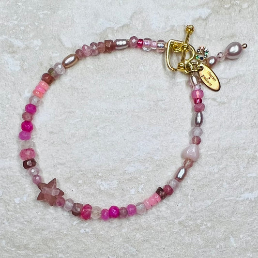 'Heavenly Star' Strawberry Quartz Tourmaline Opal and Pearl Bracelet