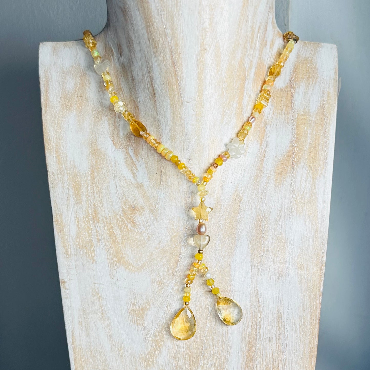 Golden Treasure Beach Opal & Citrine Charm Necklace