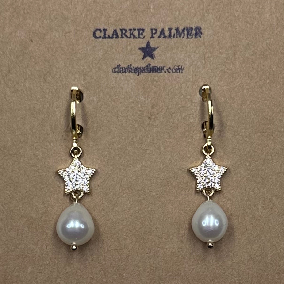 CZ Star Drop Pearl Earrings