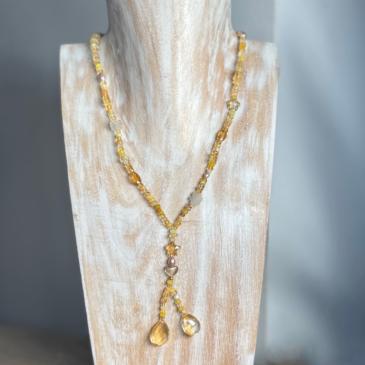 Golden Treasure Beach Opal & Citrine Charm Necklace