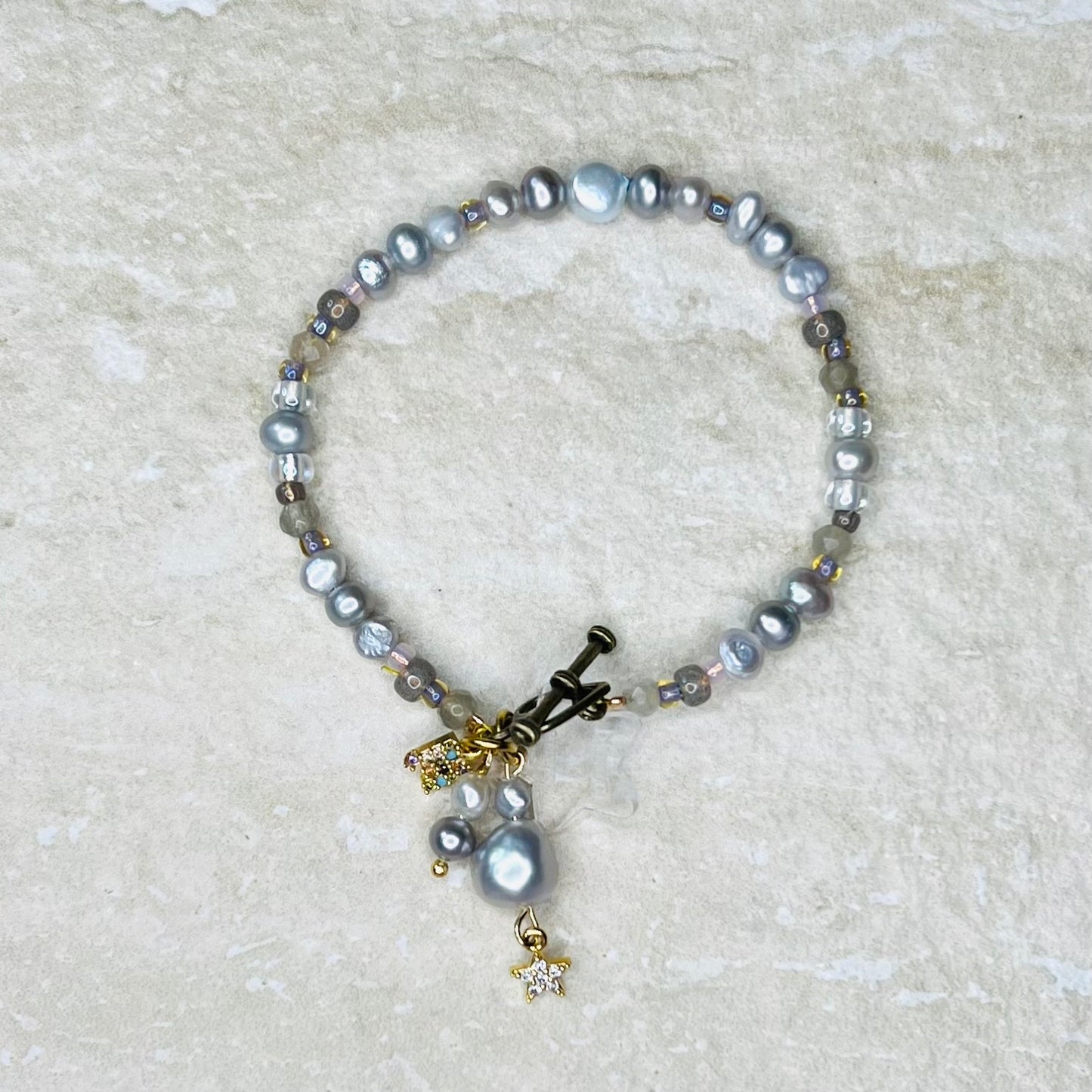 Platinum Pearl Charm Bracelet