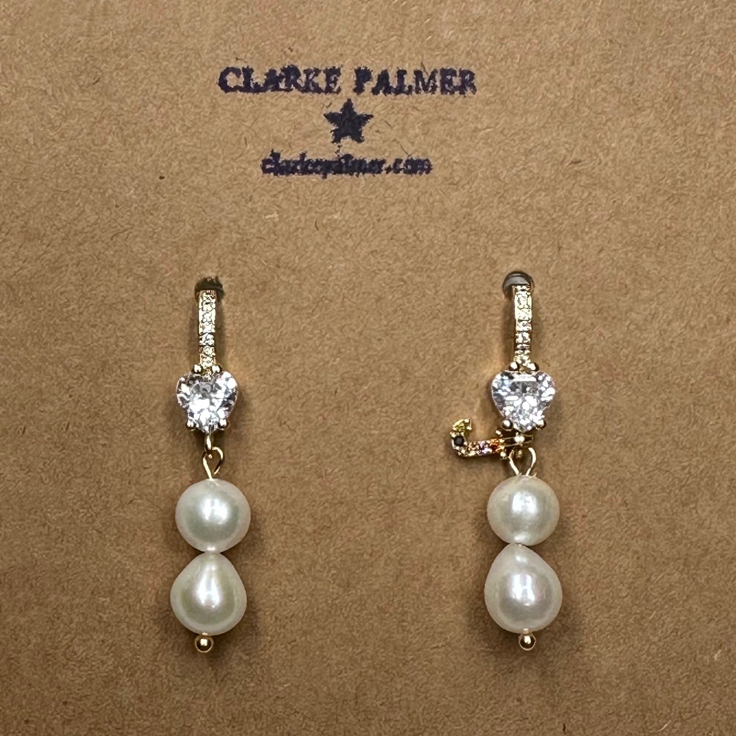Personalised Pearl Drop and CZ Heart Earrings