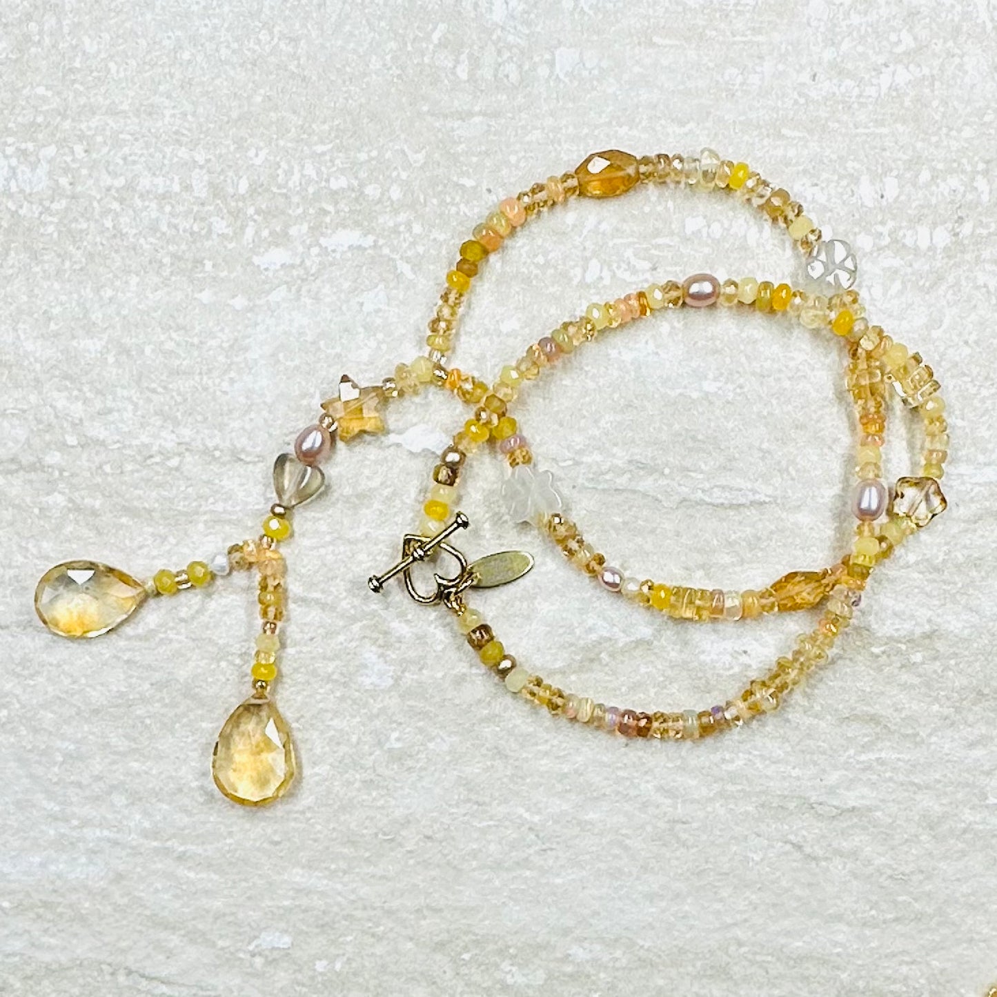 Golden Treasure Beach Opal & Citrine Charm Necklace