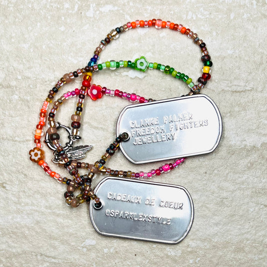 Neon Fantasy Beaded Dog Tag Necklace