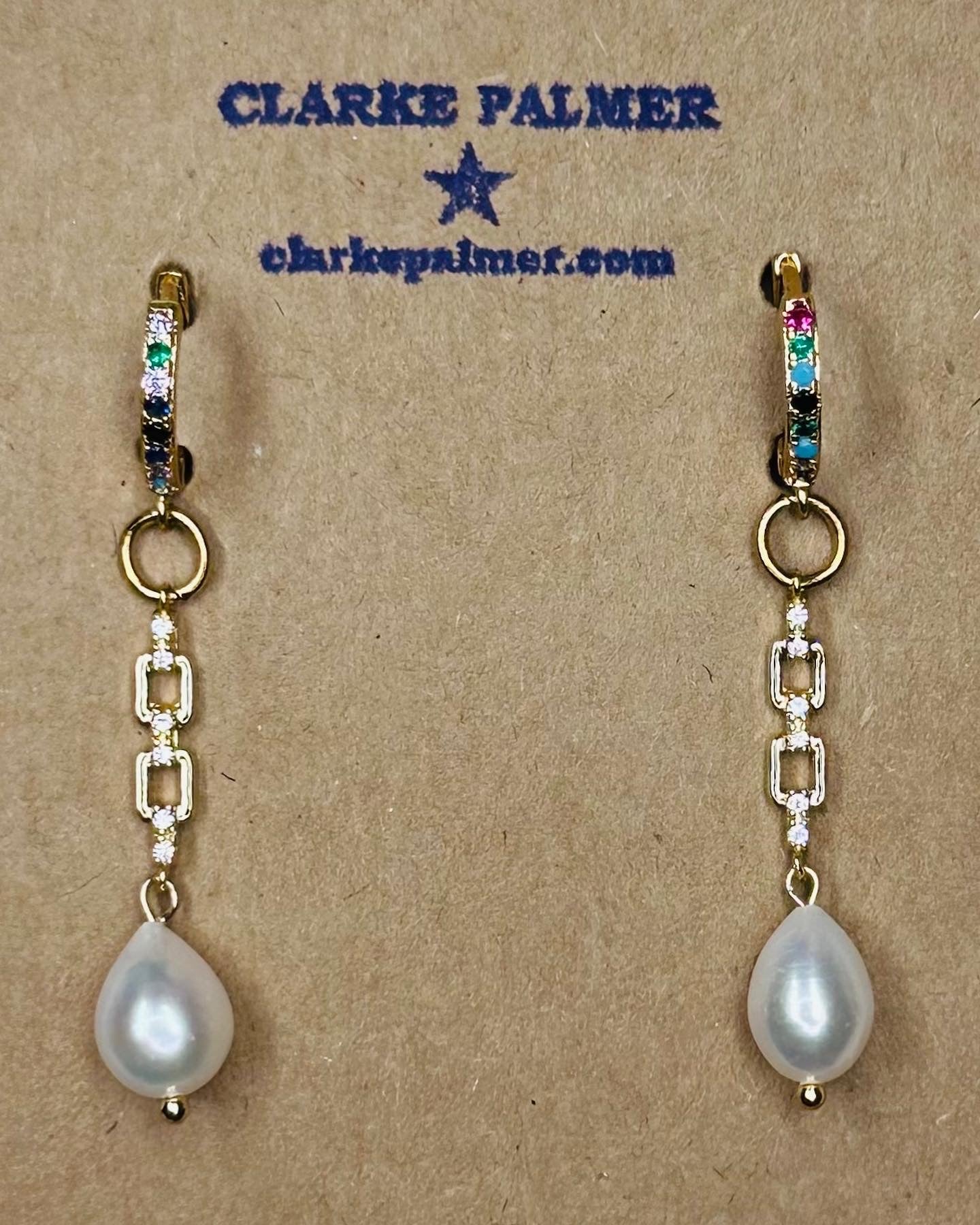 CZ Anchor Link Chain and Drop Pearl Earrings