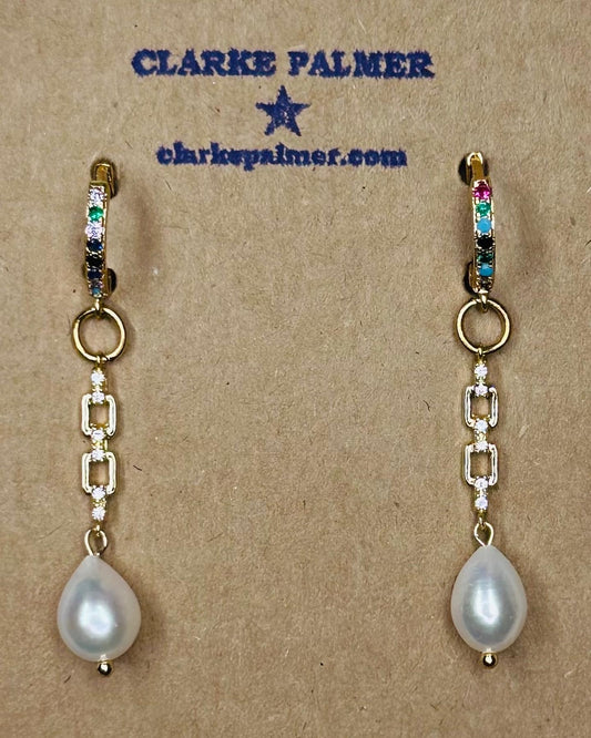 CZ Anchor Link Chain and Drop Pearl Earrings